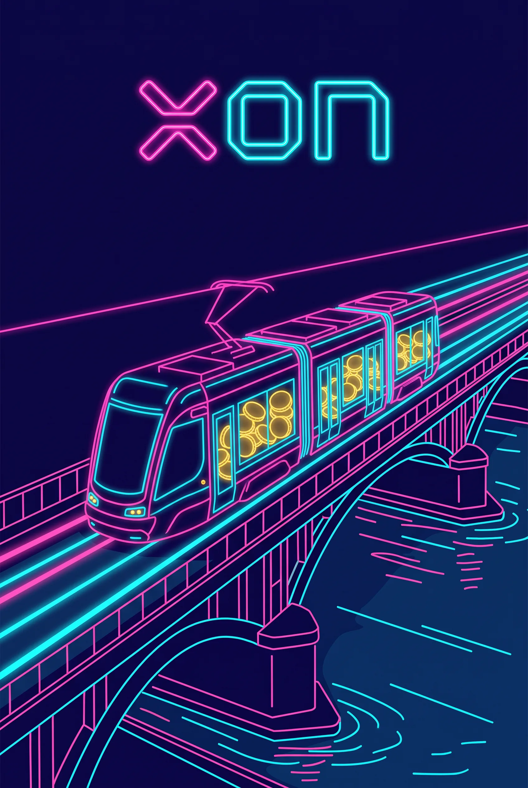Neonowy warszawski tramwaj z monetami, ilustracja płatności Xon Bet