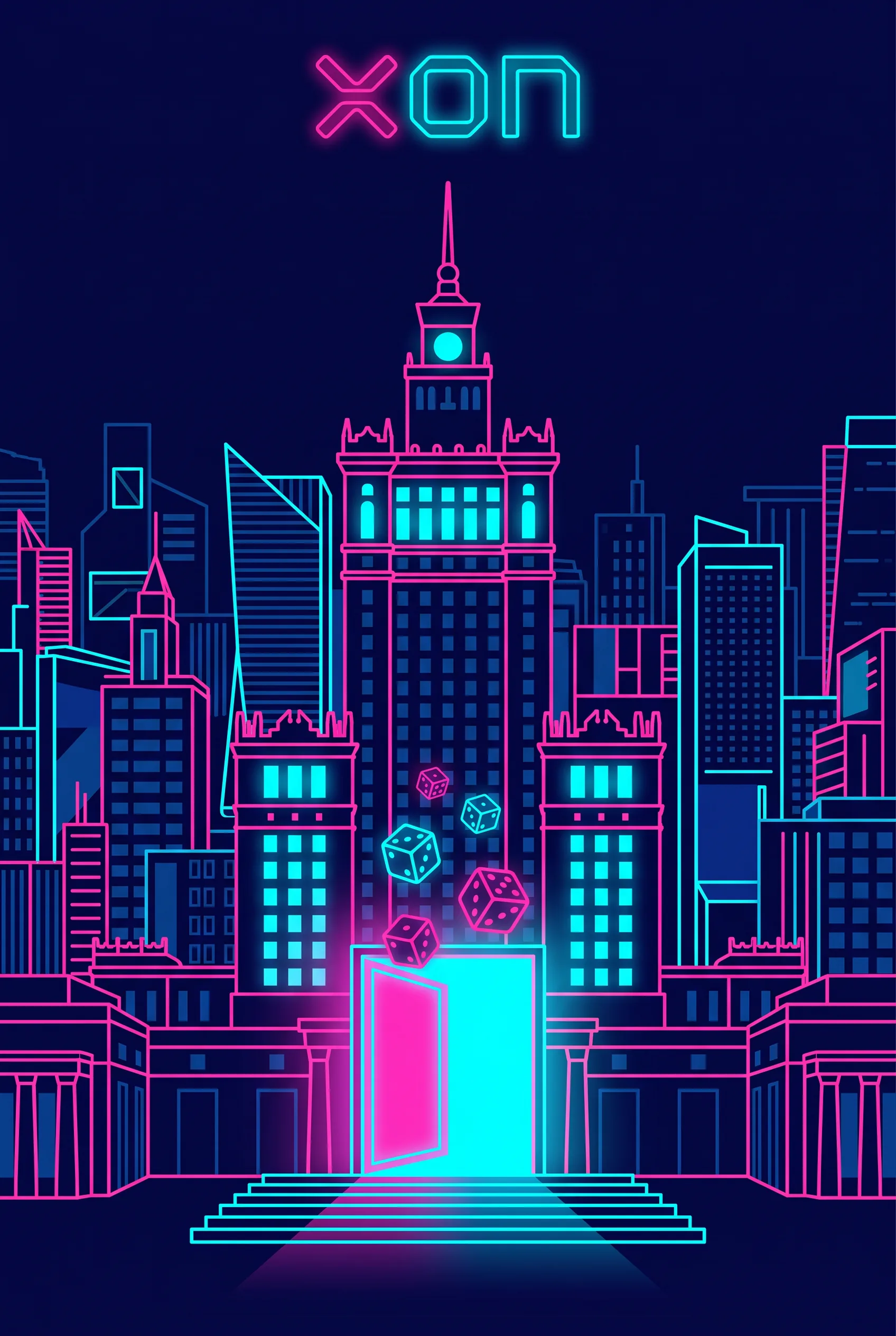 Neonowa ilustracja rejestracji konta Xon Bet w warszawskiej scenerii